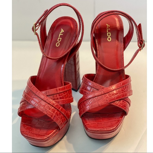 ALDO Dwaurith Red Platform Open Toe Heels - Picture 7 of 12